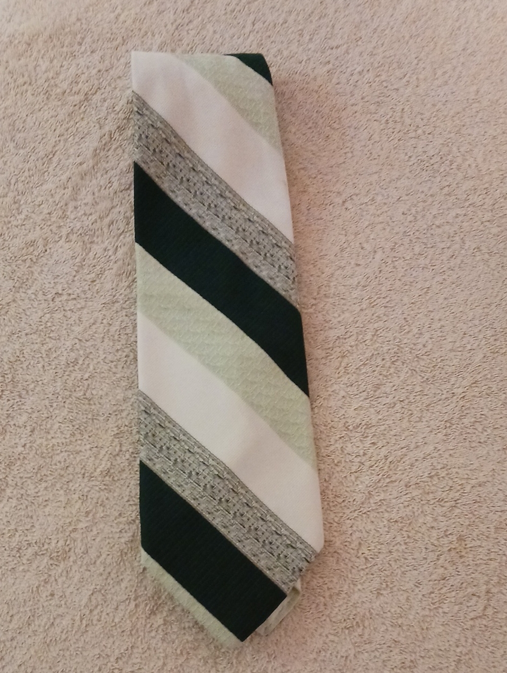 Striped Men's Tie in White, Light Green & Dark Green
